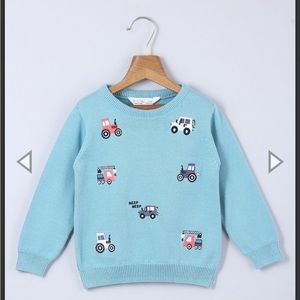 Car Embroidered Blue Sweater